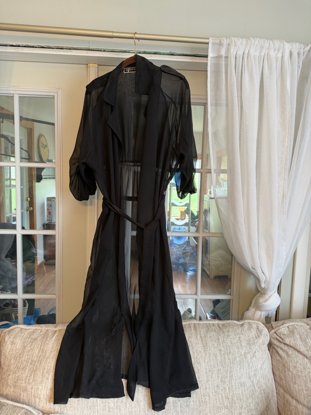 Sheer Black Long coat with Waist Tie.. light weight!